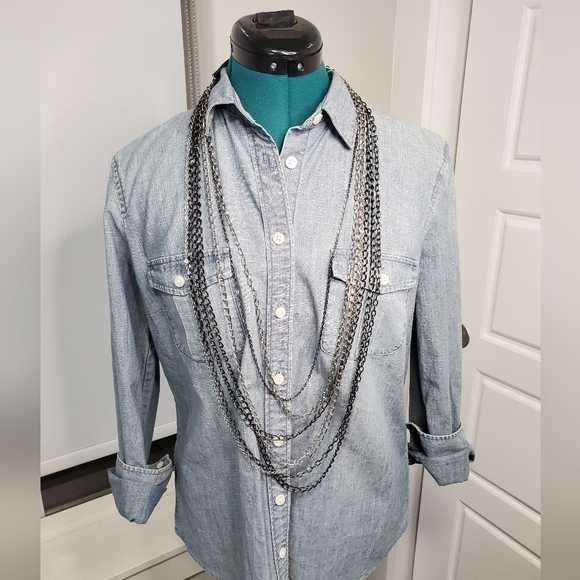 JENNY BIRD MULTI-STRAND CHAIN NECKLACE SILVER GUNMETAL FASHION JEWELRY WOMEN - Picture 2 of 16